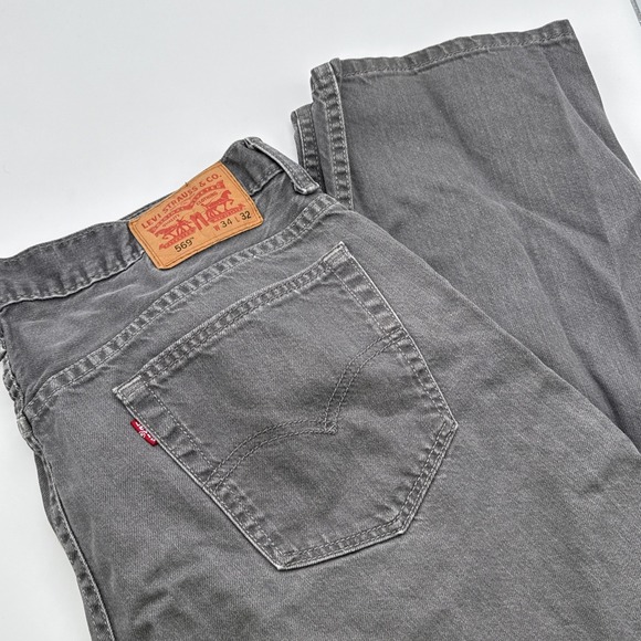Levis 569 Stretch Gray Jeans Mens 34 X 32 (FITS 34 X 30) Straight Leg - Picture 1 of 9